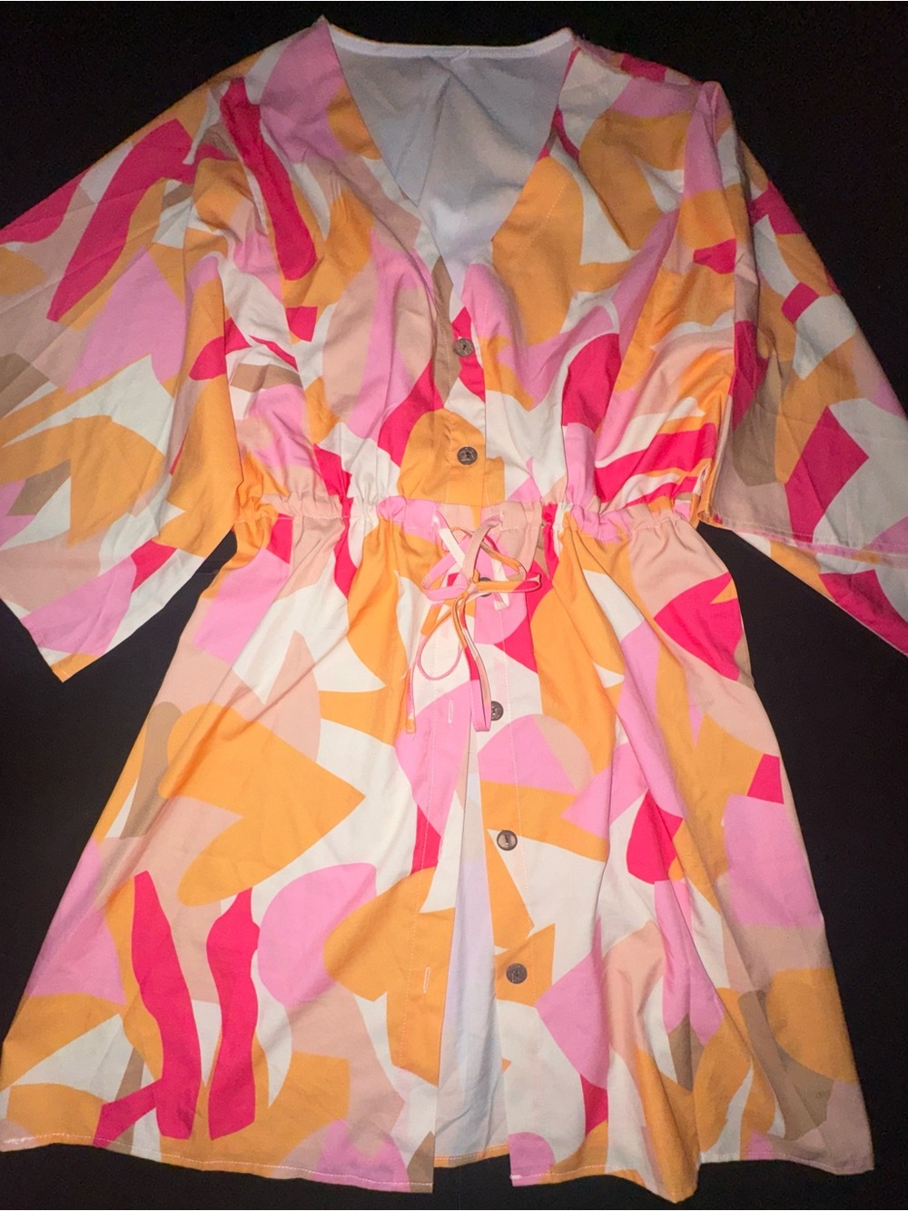 Vibrant Pink & Orange Button-Front Mini Dress